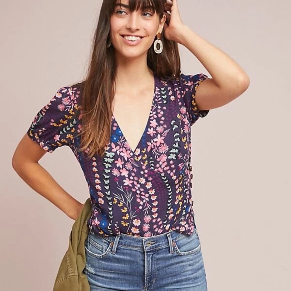 Anthropologie Meadow Rue Eldoret Floral Wrap Top